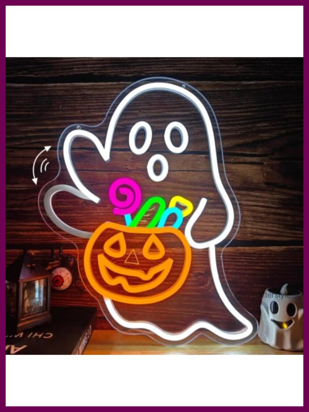Halloween Neon Sign LED Waving Ghost Pumpkin Candy Basket Wall Decor